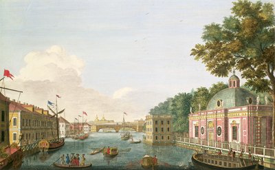 View of the Fontanka River from the Grotto and the Guest Palace by Mikhail Ivanovich Makhaev